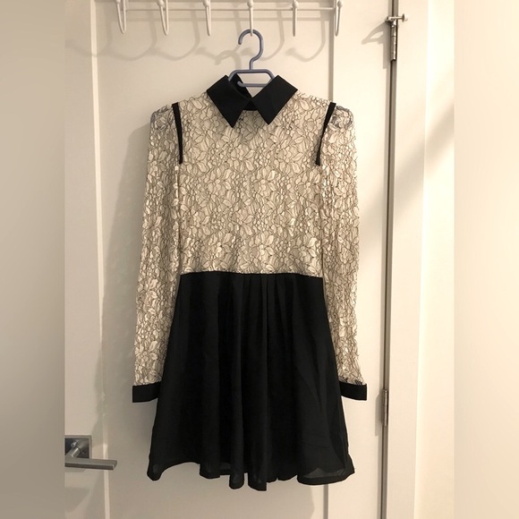Lovestruck mini lace black collared skater dress, size small - Picture 1 of 3